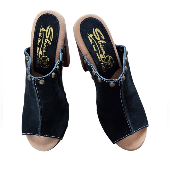 Sbicca - NEW Crowley Black Leather Studded Clog Sandals Y2K Boho Platform 4.5" H - Picture 2 of 8